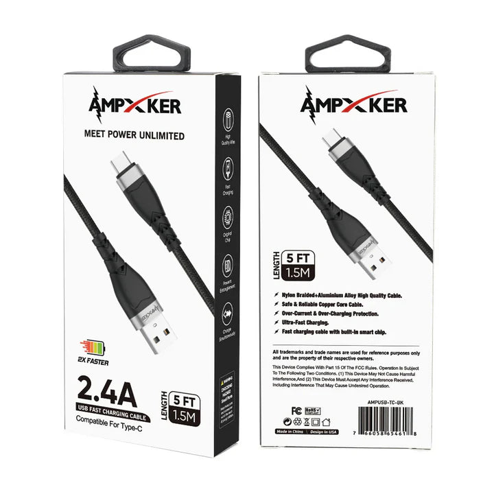 USB to TYPE-C - Cable - 2.4 AMP - Nylon Braided